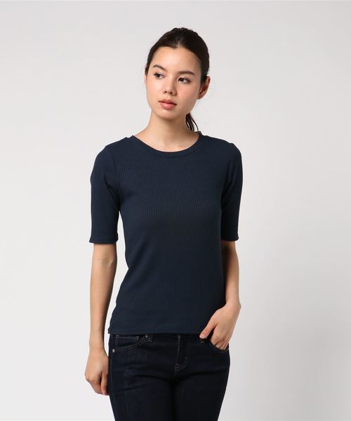 AMERICAN HOLIC（アメリカンホリック）の「・ベーシックテレコ5分袖プルオーバー（Tシャツ/カットソー・レディース・その他/オフホワイト/カーキ/ネイビー/ライトグレー/ブラック・L/M）」の6枚目の写真