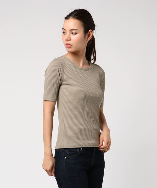 AMERICAN HOLIC（アメリカンホリック）の「・ベーシックテレコ5分袖プルオーバー（Tシャツ/カットソー・レディース・その他/オフホワイト/カーキ/ネイビー/ライトグレー/ブラック・L/M）」の5枚目の写真