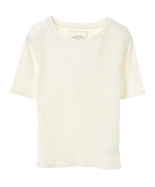 AMERICAN HOLIC（アメリカンホリック）の「・ベーシックテレコ5分袖プルオーバー（Tシャツ/カットソー・レディース・その他/オフホワイト/カーキ/ネイビー/ライトグレー/ブラック・L/M）」の13枚目の写真