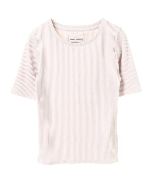 AMERICAN HOLIC（アメリカンホリック）の「・ベーシックテレコ5分袖プルオーバー（Tシャツ/カットソー・レディース・その他/オフホワイト/カーキ/ネイビー/ライトグレー/ブラック・L/M）」の9枚目の写真