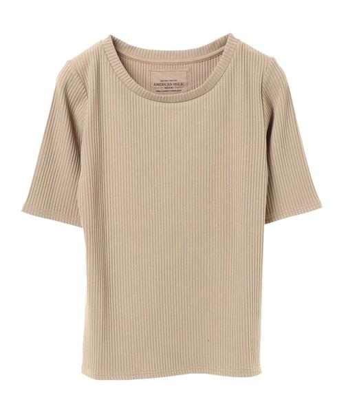 AMERICAN HOLIC（アメリカンホリック）の「・ベーシックテレコ5分袖プルオーバー（Tシャツ/カットソー・レディース・その他/オフホワイト/カーキ/ネイビー/ライトグレー/ブラック・L/M）」の7枚目の写真