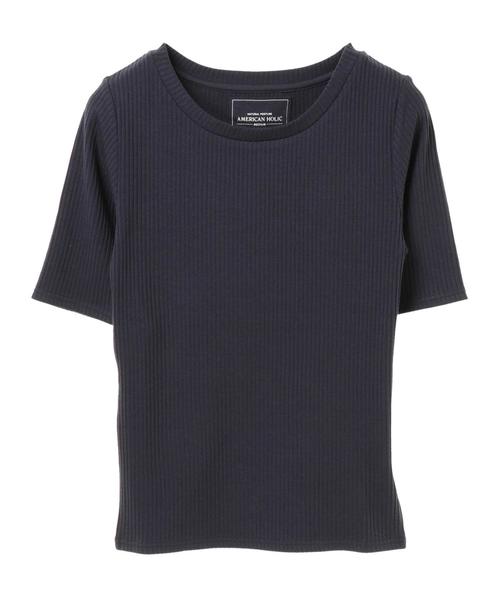 AMERICAN HOLIC（アメリカンホリック）の「・ベーシックテレコ5分袖プルオーバー（Tシャツ/カットソー・レディース・その他/オフホワイト/カーキ/ネイビー/ライトグレー/ブラック・L/M）」の8枚目の写真