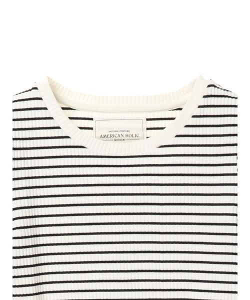 AMERICAN HOLIC（アメリカンホリック）の「・ベーシックテレコ5分袖プルオーバー（Tシャツ/カットソー・レディース・その他/オフホワイト/カーキ/ネイビー/ライトグレー/ブラック・L/M）」の10枚目の写真