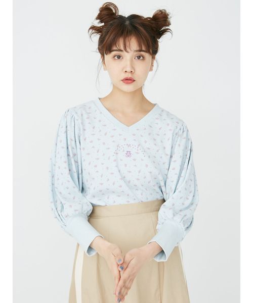 merry jenny（メリージェニー）の「ボリュームスリーブプリントサーマル（Tシャツ/カットソー・レディース・オフホワイト/グレー/ライトブルー・FREE）」の3枚目の写真