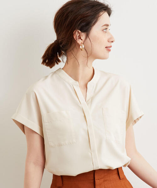 green label relaxing（グリーンレーベルリラクシング）の「FM ポケットツキ ショートスリーブ ブラウス（シャツ/ブラウス・レディース・ベージュ/オリーブ/ピンク/オフホワイト・FREE）」の2枚目の写真