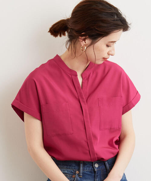 green label relaxing（グリーンレーベルリラクシング）の「FM ポケットツキ ショートスリーブ ブラウス（シャツ/ブラウス・レディース・ベージュ/オリーブ/ピンク/オフホワイト・FREE）」の9枚目の写真