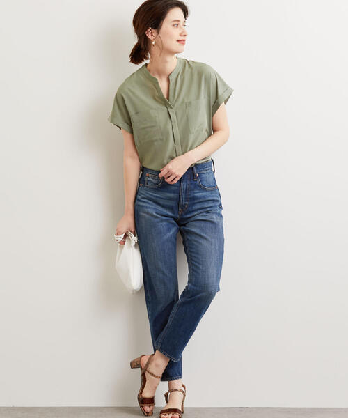 green label relaxing（グリーンレーベルリラクシング）の「FM ポケットツキ ショートスリーブ ブラウス（シャツ/ブラウス・レディース・ベージュ/オリーブ/ピンク/オフホワイト・FREE）」の11枚目の写真