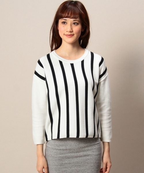 BEAUTY&YOUTH UNITED ARROWS(ビューティーアンドユースユナイテッドアローズ)の「BYBC コットンストライプショートプルオーバー ◆(ニット/セーター・レディース・ホワイト/ネイビー・フリー)」の9枚目の写真
