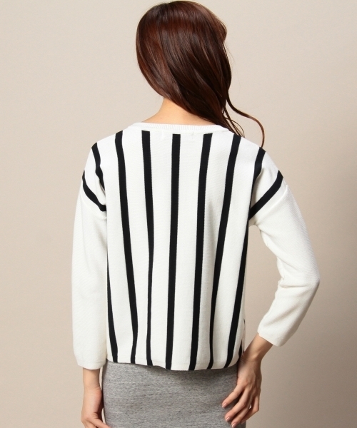 BEAUTY&YOUTH UNITED ARROWS(ビューティーアンドユースユナイテッドアローズ)の「BYBC コットンストライプショートプルオーバー ◆(ニット/セーター・レディース・ホワイト/ネイビー・フリー)」の3枚目の写真