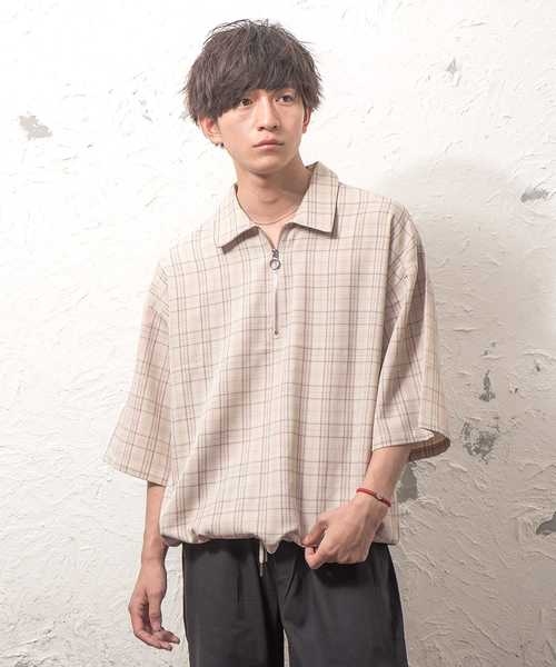 MinoriTY（マイノリティ）の「ハーフZIPチェック ビッグシルエット（シャツ/ブラウス・メンズ・ブラック/ベージュ/ブラウン・M/L）」の3枚目の写真
