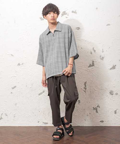 MinoriTY（マイノリティ）の「ハーフZIPチェック ビッグシルエット（シャツ/ブラウス・メンズ・ブラック/ベージュ/ブラウン・M/L）」の4枚目の写真