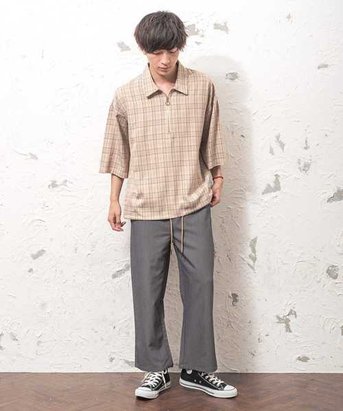 MinoriTY（マイノリティ）の「ハーフZIPチェック ビッグシルエット（シャツ/ブラウス・メンズ・ブラック/ベージュ/ブラウン・M/L）」の5枚目の写真