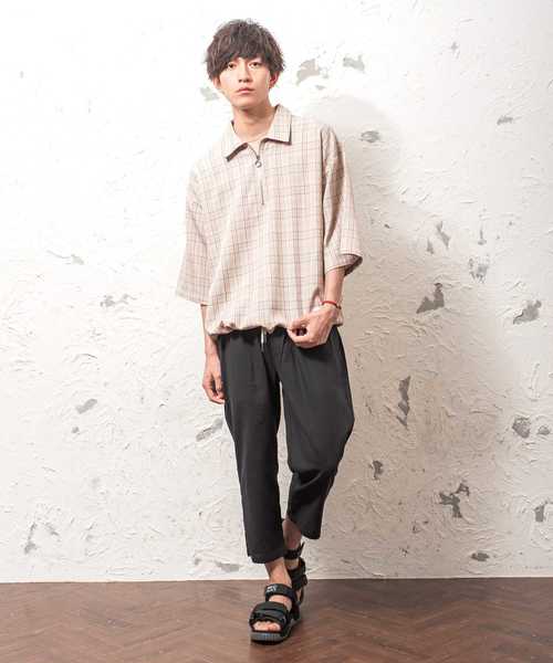 MinoriTY（マイノリティ）の「ハーフZIPチェック ビッグシルエット（シャツ/ブラウス・メンズ・ブラック/ベージュ/ブラウン・M/L）」の6枚目の写真