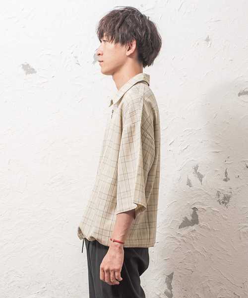 MinoriTY（マイノリティ）の「ハーフZIPチェック ビッグシルエット（シャツ/ブラウス・メンズ・ブラック/ベージュ/ブラウン・M/L）」の7枚目の写真