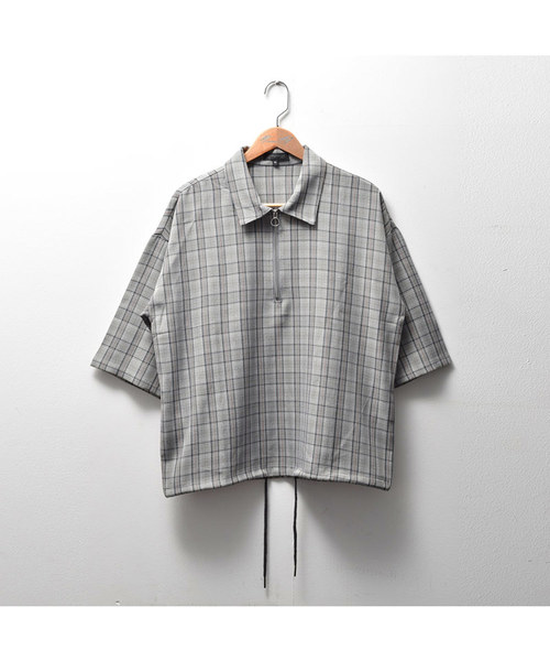 MinoriTY（マイノリティ）の「ハーフZIPチェック ビッグシルエット（シャツ/ブラウス・メンズ・ブラック/ベージュ/ブラウン・M/L）」の9枚目の写真