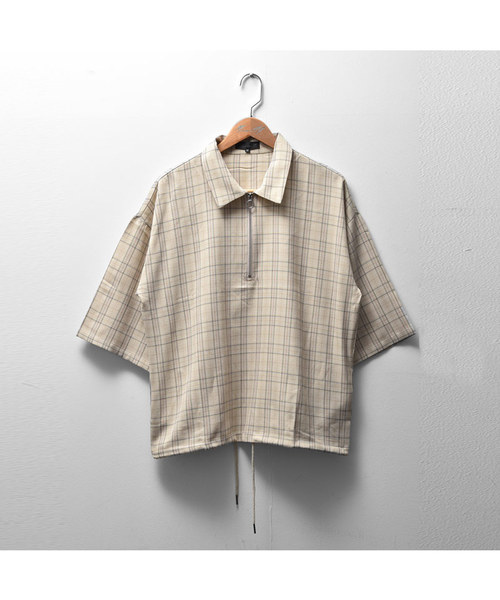 MinoriTY（マイノリティ）の「ハーフZIPチェック ビッグシルエット（シャツ/ブラウス・メンズ・ブラック/ベージュ/ブラウン・M/L）」の11枚目の写真