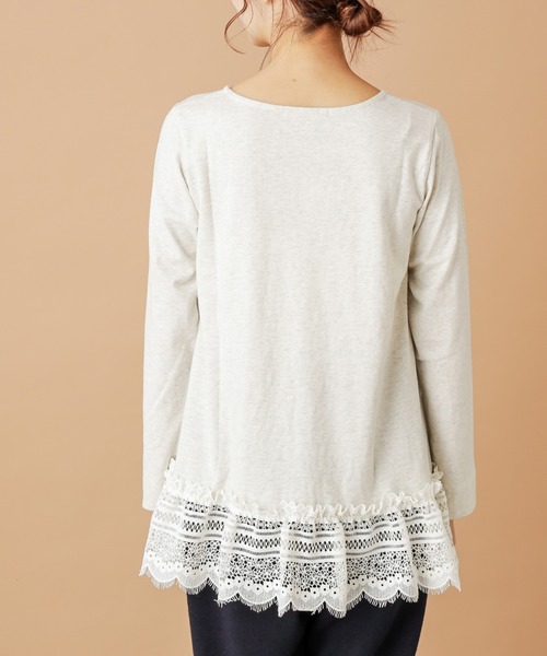 PUAL CE CIN(ピュアルセシン)の「【cotton】裾レースプルオーバー(Tシャツ/カットソー・レディース・オートミール/チャコールグレー・FREE)」の5枚目の写真