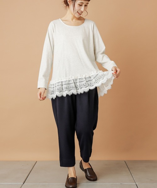 PUAL CE CIN(ピュアルセシン)の「【cotton】裾レースプルオーバー(Tシャツ/カットソー・レディース・オートミール/チャコールグレー・FREE)」の9枚目の写真
