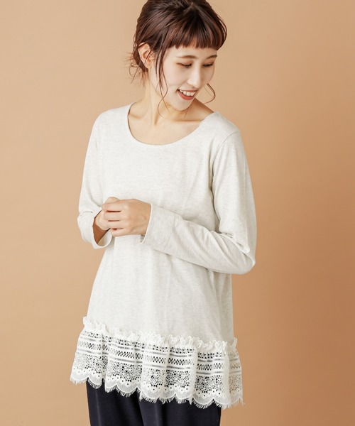 PUAL CE CIN(ピュアルセシン)の「【cotton】裾レースプルオーバー(Tシャツ/カットソー・レディース・オートミール/チャコールグレー・FREE)」の10枚目の写真