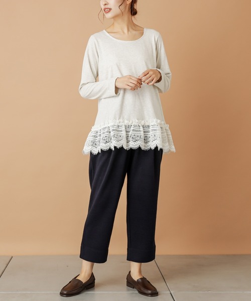 PUAL CE CIN(ピュアルセシン)の「【cotton】裾レースプルオーバー(Tシャツ/カットソー・レディース・オートミール/チャコールグレー・FREE)」の12枚目の写真