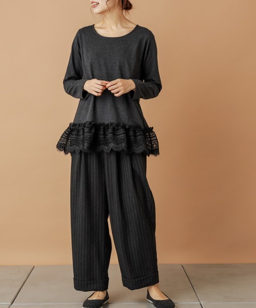 PUAL CE CIN(ピュアルセシン)の「【cotton】裾レースプルオーバー(Tシャツ/カットソー・レディース・オートミール/チャコールグレー・FREE)」の17枚目の写真