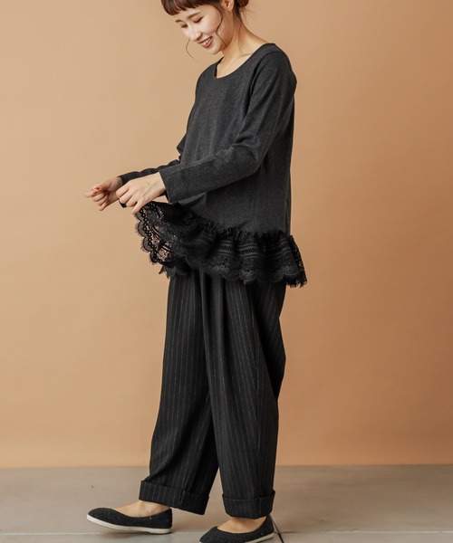 PUAL CE CIN(ピュアルセシン)の「【cotton】裾レースプルオーバー(Tシャツ/カットソー・レディース・オートミール/チャコールグレー・FREE)」の18枚目の写真