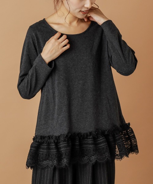 PUAL CE CIN(ピュアルセシン)の「【cotton】裾レースプルオーバー(Tシャツ/カットソー・レディース・オートミール/チャコールグレー・FREE)」の19枚目の写真