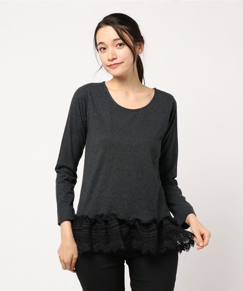 PUAL CE CIN(ピュアルセシン)の「【cotton】裾レースプルオーバー(Tシャツ/カットソー・レディース・オートミール/チャコールグレー・FREE)」の21枚目の写真