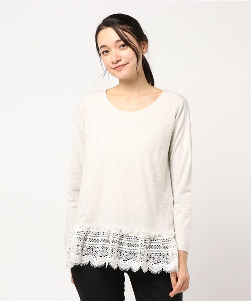 PUAL CE CIN(ピュアルセシン)の「【cotton】裾レースプルオーバー(Tシャツ/カットソー・レディース・オートミール/チャコールグレー・FREE)」の22枚目の写真