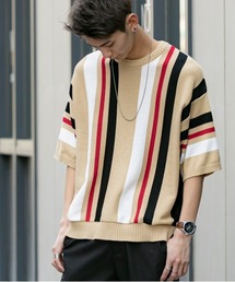 En serio TOKYO | TC ニット / マルチ ストライプ 編み / オーバーサイズ / ビッグシルエット サマーニット Tシャツ(ニット/セーター)