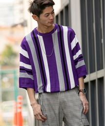 En serio TOKYO | TC ニット / マルチ ストライプ 編み / オーバーサイズ / ビッグシルエット サマーニット Tシャツ(ニット/セーター)