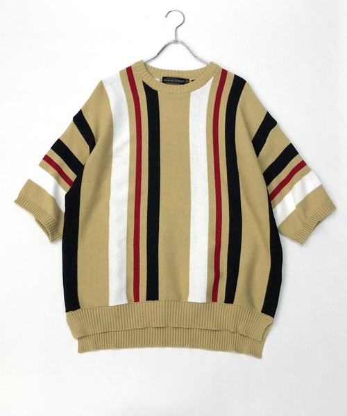 En serio TOKYO（エンソリオトーキョー）の「TC ニット / マルチストライプ ビッグシルエット サマーニット Tシャツ（ニット/セーター・メンズ・オフホワイト/パープル/ブラック/ベージュ・M/L）」の18枚目の写真