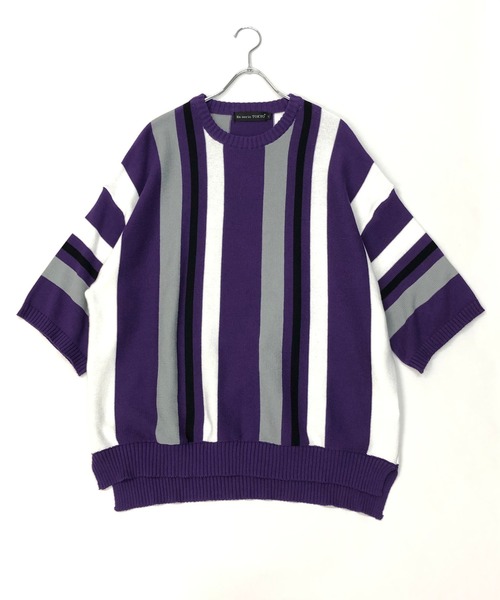 En serio TOKYO（エンソリオトーキョー）の「TC ニット / マルチストライプ ビッグシルエット サマーニット Tシャツ（ニット/セーター・メンズ・オフホワイト/パープル/ブラック/ベージュ・M/L）」の19枚目の写真