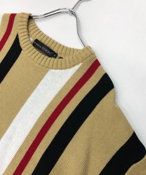 En serio TOKYO（エンソリオトーキョー）の「TC ニット / マルチストライプ ビッグシルエット サマーニット Tシャツ（ニット/セーター・メンズ・オフホワイト/パープル/ブラック/ベージュ・M/L）」の22枚目の写真