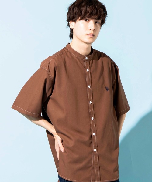 U.S. POLO ASSN.（ユーエスポロアッスン）の「∴WEGO/U.S. POLO ASSN. 別注半袖バンドカラーシャツ（シャツ/ブラウス・メンズ・オフホワイト/ブラウン系その他/ワンウォッシュ/ベージュ系その他2・MEDIUM/LARGE）」の4枚目の写真