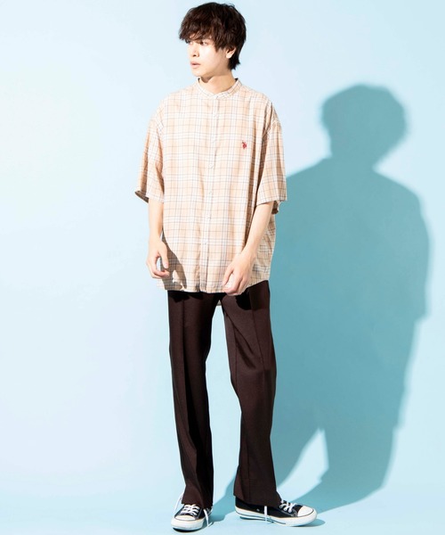 U.S. POLO ASSN.（ユーエスポロアッスン）の「∴WEGO/U.S. POLO ASSN. 別注半袖バンドカラーシャツ（シャツ/ブラウス・メンズ・オフホワイト/ブラウン系その他/ワンウォッシュ/ベージュ系その他2・MEDIUM/LARGE）」の16枚目の写真