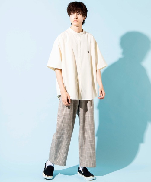 U.S. POLO ASSN.（ユーエスポロアッスン）の「∴WEGO/U.S. POLO ASSN. 別注半袖バンドカラーシャツ（シャツ/ブラウス・メンズ・オフホワイト/ブラウン系その他/ワンウォッシュ/ベージュ系その他2・MEDIUM/LARGE）」の9枚目の写真