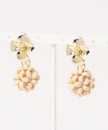 【manatula】ゴールドフラワー×ウッドビーズボールピアス
