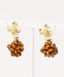 【manatula】ゴールドフラワー×ウッドビーズボールピアス