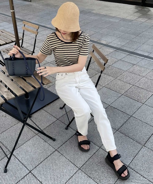 andme（アンドミー）の「コットンハイウエストテーパードカーブパンツ（その他パンツ・レディース・ブラック/オフホワイト/ベージュ/ライトベージュ/グリーン/ライトイエロー/ピンク系その他/ブラウン・S/L/XL/M）」の12枚目の写真