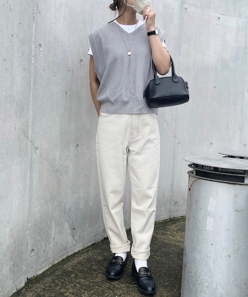 andme（アンドミー）の「コットンハイウエストテーパードカーブパンツ（その他パンツ・レディース・ブラック/オフホワイト/ベージュ/ライトベージュ/グリーン/ライトイエロー/ピンク系その他/ブラウン・S/L/XL/M）」の9枚目の写真