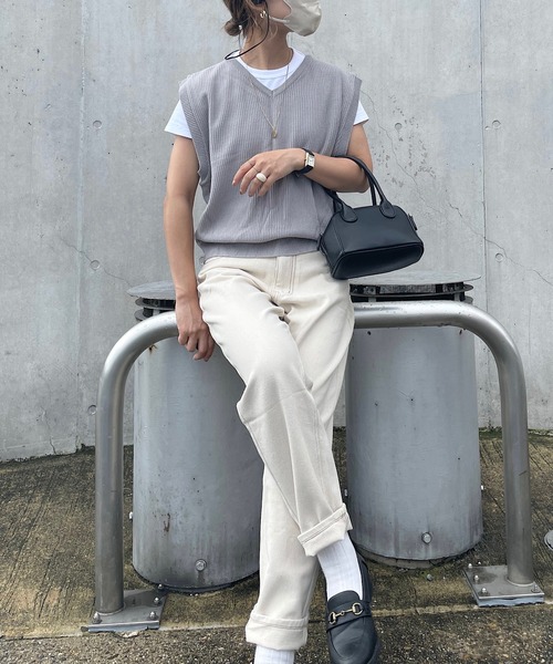 andme（アンドミー）の「コットンハイウエストテーパードカーブパンツ（その他パンツ・レディース・ブラック/オフホワイト/ベージュ/ライトベージュ/グリーン/ライトイエロー/ピンク系その他/ブラウン・S/L/XL/M）」の10枚目の写真