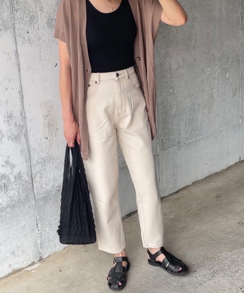 andme（アンドミー）の「コットンハイウエストテーパードカーブパンツ（その他パンツ・レディース・ブラック/オフホワイト/ベージュ/ライトベージュ/グリーン/ライトイエロー/ピンク系その他/ブラウン・S/L/XL/M）」の15枚目の写真