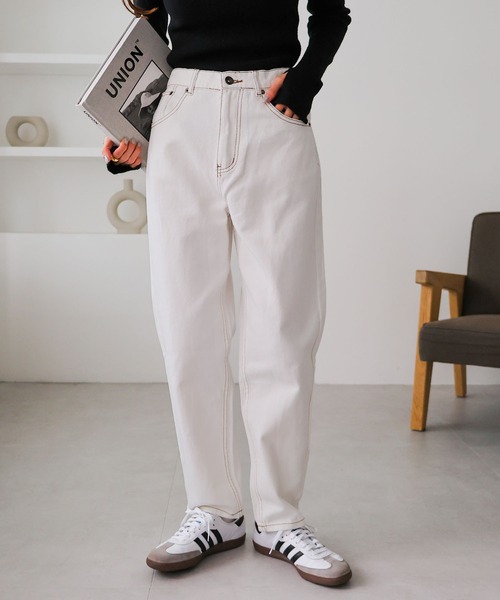 andme（アンドミー）の「コットンハイウエストテーパードカーブパンツ（その他パンツ・レディース・ブラック/オフホワイト/ベージュ/ライトベージュ/グリーン/ライトイエロー/ピンク系その他/ブラウン・S/L/XL/M）」の16枚目の写真