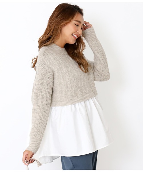 Alluge（アルージュ）の「ケーブルニット×布帛ドッキングプルオーバー（Tシャツ/カットソー・レディース・ベージュ/グレー・FREE）」の10枚目の写真