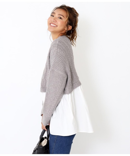 Alluge（アルージュ）の「ケーブルニット×布帛ドッキングプルオーバー（Tシャツ/カットソー・レディース・ベージュ/グレー・FREE）」の13枚目の写真