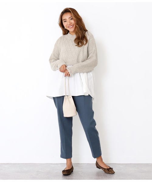 Alluge（アルージュ）の「ケーブルニット×布帛ドッキングプルオーバー（Tシャツ/カットソー・レディース・ベージュ/グレー・FREE）」の8枚目の写真