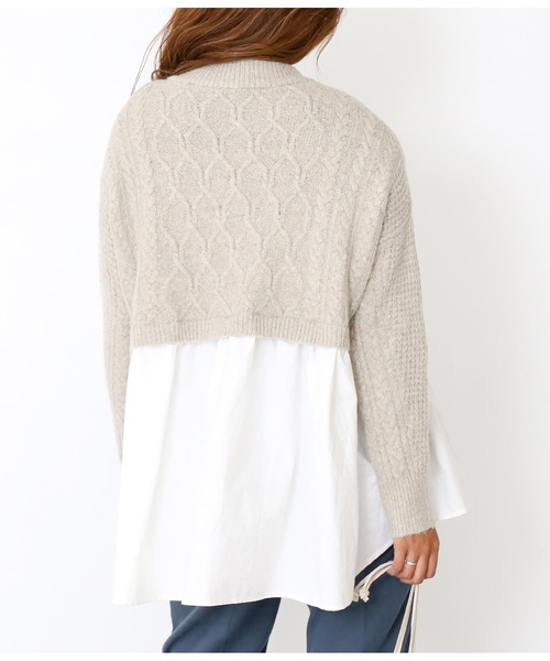 Alluge（アルージュ）の「ケーブルニット×布帛ドッキングプルオーバー（Tシャツ/カットソー・レディース・ベージュ/グレー・FREE）」の7枚目の写真