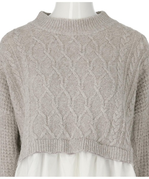 Alluge（アルージュ）の「ケーブルニット×布帛ドッキングプルオーバー（Tシャツ/カットソー・レディース・ベージュ/グレー・FREE）」の6枚目の写真