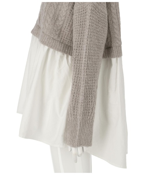 Alluge（アルージュ）の「ケーブルニット×布帛ドッキングプルオーバー（Tシャツ/カットソー・レディース・ベージュ/グレー・FREE）」の5枚目の写真